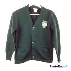 School Girl Cardigan St. Patrick Green Preppy XSP/ YM‎ Dark Academia Vneck Patch